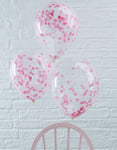 5 stk 30 cm - Genomskinliga Ballonger med Rosa Konfetti - Plock och Mix