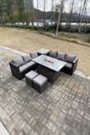 8 Seater Outdoor Rattan Gas Fire Pit Table Sets Heater Lounge Footstools