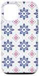 Coque pour iPhone 13 Pro Blue Royal Flowers Moroccan Mosaic Tile Pattern