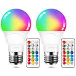 E27 Light Bulbs 6W (Equivalent to 40W) LED Colour Changing Light Bulbs with Remote Control Dimmable Warm White Screw Bulb Night Lights for Home Bar Party Pub Mood Lighting Pack of 2