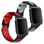 kwmobile Watch Bands Compatible with Huami Amazfit Bip S/Bip S Lite - Straps Set of 2 Replacement Silicone Band - Black/Red/Black/Grey