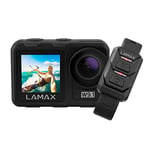 Lamax W9.1 Real Action Cam 4K 60fps avec stabilisation, caméra sous-Marine, caméra étanche, caméscope avec Double écran, caméra Casque et kit d'accessoires 21, Wi-FI, ralenti
