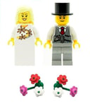 LEGO Bride and Groom (with waistcoat) Minifigures with Flowers