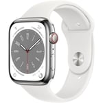 APPLE Apple Watch Series 8 Gps + Cellular - 45mm Silver Rostfritt Stål White Sport Band Armband Regular
