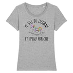 T Shirt Licorne "Je Vis De Licorne Et D'eau Fraiche" - Pour Femme - Confectionné En France - Coton 100% Bio - Cadeau Licorne Original Rigolo