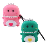 Hemobllo 2pcs Silicone Dinosaur Earbuds Case Covers with Buckle Shockproof Protective Cases Compatible with Apple Airpods 1/2
