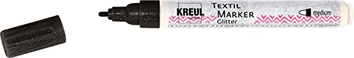 KREUL 92668-Textil Marker Glitter Medium Noir, Crayon de Couleur Semi-Opaque avec Effet Scintillant, épaisseur de Trait d'environ 2 à 4 mm, pour Tissus clairs et foncés, 623697, Black