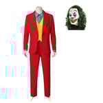 Clown Joker Kostym Röd Kostym Jacka Byxor Skjorta Outfits Halloween Kostymer För Barn Män Karneval Maskerad Fest Joker Cosplay Suit and Mask Kids 150CM