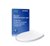 Duravit Universal toilet lid with soft close, toilet seat quick release for easy installation, toilet seat in oval shape, toilet lid made in EU, urea duroplastic, stainless steel hinges, white