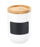 WENKO Pot à condiments Waia, en céramique avec couvercle en bambou et joint silicone pour conserver hermétiquement, étiquetage individuel, contenance 100 ml, (l/t x h) : ∅ 6 x 9 cm, blanc