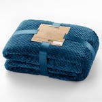 DecoKing 170x210 cm Scandanavian Style Blanket Bedspread Cover Microfibre Fleece Soft Smooth Cuddly Cosy Indigo Blue Henry