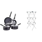 Amazon Basics 8-Piece Non-Stick Cookware Set, Black & Minky 3 Tier Plus Clothes Airer