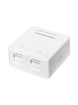 Surface mount box for 2 keystone modules with dust shutter white