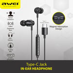 Awei TC-5 Écouteurs Filaires In Ear Phone Type-c Plug Stéréo Deep Bass avec Bouton de Contrôle du Micro 1.2m