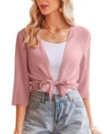 Zeagoo Boléro Femme en Mousseline Cardigan Court Chic et Elegant Manche 3/4 d'été Courte Boléro Veste Ouverte Avant Cardigan Mariage Robes