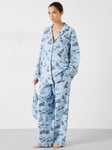 HUSH Liv Snowy Wood Print Flannel Cotton Pyjama Set, Blue