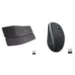 Logitech ERGO K860 Wireless Ergonomic Keyboard - Grey & MX Anywhere 2S Wireless Mouse, Multi-Device, Bluetooth and 2.4 GHz with USB Unifying Receiver, laptop/PC/Mac/iPad OS - Graphite Black.