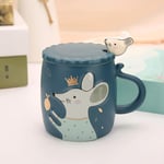 Mugs Espresso Cups Cute Mouse Ceramic Mug Creative Mouse Milk Breakfast Cup Cartoon Ceramic ren'S Cup with Lid Ladies with Spoon Coffee Mug,Blue