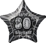 Unique Party - 55935 - Ballon Anniversaire - Happy 80th Birthday - 50 cm - Noir Glitz