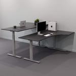 Höj och sänkbart svängt skrivbord - Premium, Storlek 200x120 cm, Bordsskiva Svart, Stativ Silver