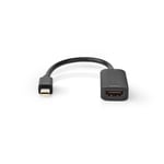 Nedis Mini Displayport-kabel | DisplayPort 1.4 | Mini DisplayPort Han | HDMI™ Output | 48 Gbps | Nikkel belagt | 0.20 m | Rund | PVC | Sort | Plastpose