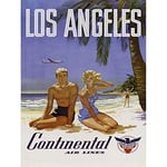 Bumblebeaver TRAVEL LA LOS ANGELES CONTINENTAL AIRLINE BEACH TROPICAL ADVERT POSTER