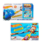 Hot-Wheels Rev 'N Launch (FLL02) Action Launch Across Challenge (GBF89) Track Builder