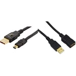 Amazon Basics Câble USB 2.0 mâle A vers mâle mini B 1,8 m & Rallonge Câble USB 2.0 mâle A vers femelle A 2 m