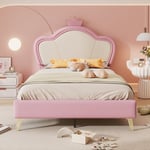 Barnsäng 90 x 200 cm i läderimitation - unik design - rosa och vit