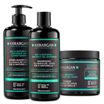 Kerargan - Trio Hydratant Shampoing, Après-Shampoing & Masque à l’Huile de Coco - Hydratation Profonde pour Cheveux Abîmés et Secs - Sans Sulfate, GMO, Silicone - 3x500 ml
