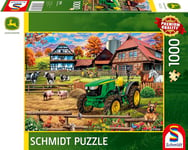 Schmidt Spiele 58534 Puzzle de 1000 pièces-58534-Ferme avec Tracteur John Deere, Multicolore