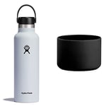 HYDRO FLASK - Water Bottle 621ml - Vacuum Insulated Stainless Steel Water Bottle with Leak Proof Flex Cap and Powder Coat -White & Silicone Flex Boot - Protective Silicone Sleeve Boot - Small - Black