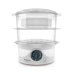 Taurus Salutecook - Cuiseur vapeur 800W, 6L, 3 niveaux de cuisson, Minuterie de 1h, Capacité d'eau de 1L, Accessoire de cuisson du riz, Blanc