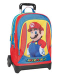 Super Mario - Sac à dos scolaire Trolley Super Mario, poignée réglable, chariot amovible, bretelles rembourrées et réglables, 2 compartiments principaux, poche avant, fermetures à glissière, 30 x 44 x