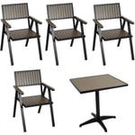 Set de 4 chaises de jardin + table de jardin HW C-J95 - chaise table - revêtement Gastro Outdoor - alu aspect bois - noir - gris