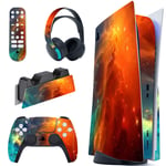 playvital Orange Star Universe Full Set Skin Decal for ps5 Console Disc Edition,Sticker Vinyl Decal Cover for ps5 Controller & Charging Station & Headset & Media Remote