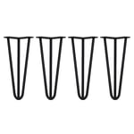 4x Hairpin Legs / Hair Pin Furniture Desk Table Legs Set 12" 3 Prong 12mm Black