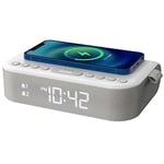 i-box Réveil avec Charge sans Fil, Radio de Chevet, Haut-Parleur Bluetooth stéréo, Charge Qi sans Fil avec Port de Charge USB, Double Alarme, Radio FM, etc