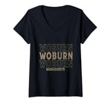 Womens Vintage Woburn Massachusetts V-Neck T-Shirt