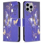 IPhone 14 Pro Max Wallet Telefondeksel - Purple Butterflies