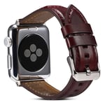 Apple Watch 9/8/7/6/5/4/3/2/1/SE - 45/44/42mm / Watch Ultra / Ultra 2 - Ægte læder urrem 22mm - Vinrød