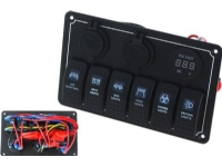 TurboWorks Switch 12/24V PÅ-AVx6, 1xZ, 2xUSB 3.1A, 1 LED volt, 3xB 15A IP68 Blå