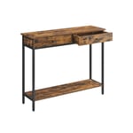 Konsolbord, hallbord, sidobord, soffbord med 2 lådor, stålram, hall, vardagsrum, industriell design, vintage brun/svart