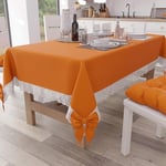 PETTI Artigiani Italiani - Nappe Rectangulaire Tissu avec Dentelle de Saint-Gall, Nappes de Table en Coton 6 Places, 140x180 cm, Orange, Accessoires De Cuisine 100% Made in Italy