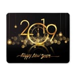 Happy New Year 2019 Gold Shining Background Rectangle Non Slip Rubber Comfortable Computer Mouse Pad Gaming Mousepad Mat with Designs for Office Home Woman Man Employee Boss Work