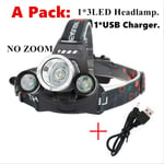 HSZH 50000lm Xm-t6x3 Led Headlight Zoom Flashlight Torch Headlamp Use 2 * 18650 Battery/ac/car/usb/charging No Battery A Packing
