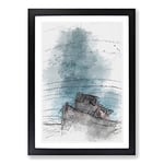 Big Box Art Stranded Boat Upon The Beach in Abstract Framed Wall Art Picture Print Ready to Hang, Black A2 (62 x 45 cm)