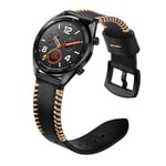 Huawei Watch GT / Watch 2 Pro / Watch Magic 22mm klockband av äkta läder - Svart