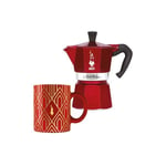 Cafetière Moka 3 tasses + 1 mug rouge glamour - Bialetti