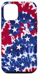 Coque pour iPhone 15 Pro Rouge Blanc Bleu Tie Dye Drapeau Américain Étoiles Rayures Patriotiques